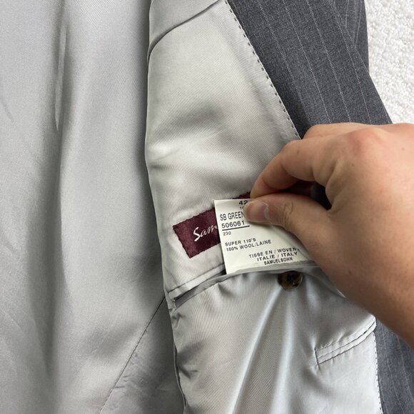 Samuelsohn Men's Sports Coat 42R Grey Wool Super 100s w/ CHalk Line Canada Made - Picture 10 of 16